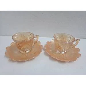 2 x Vintage Carnival Glass Duos - Cups and Saucers Perfect condition - Just beautiful