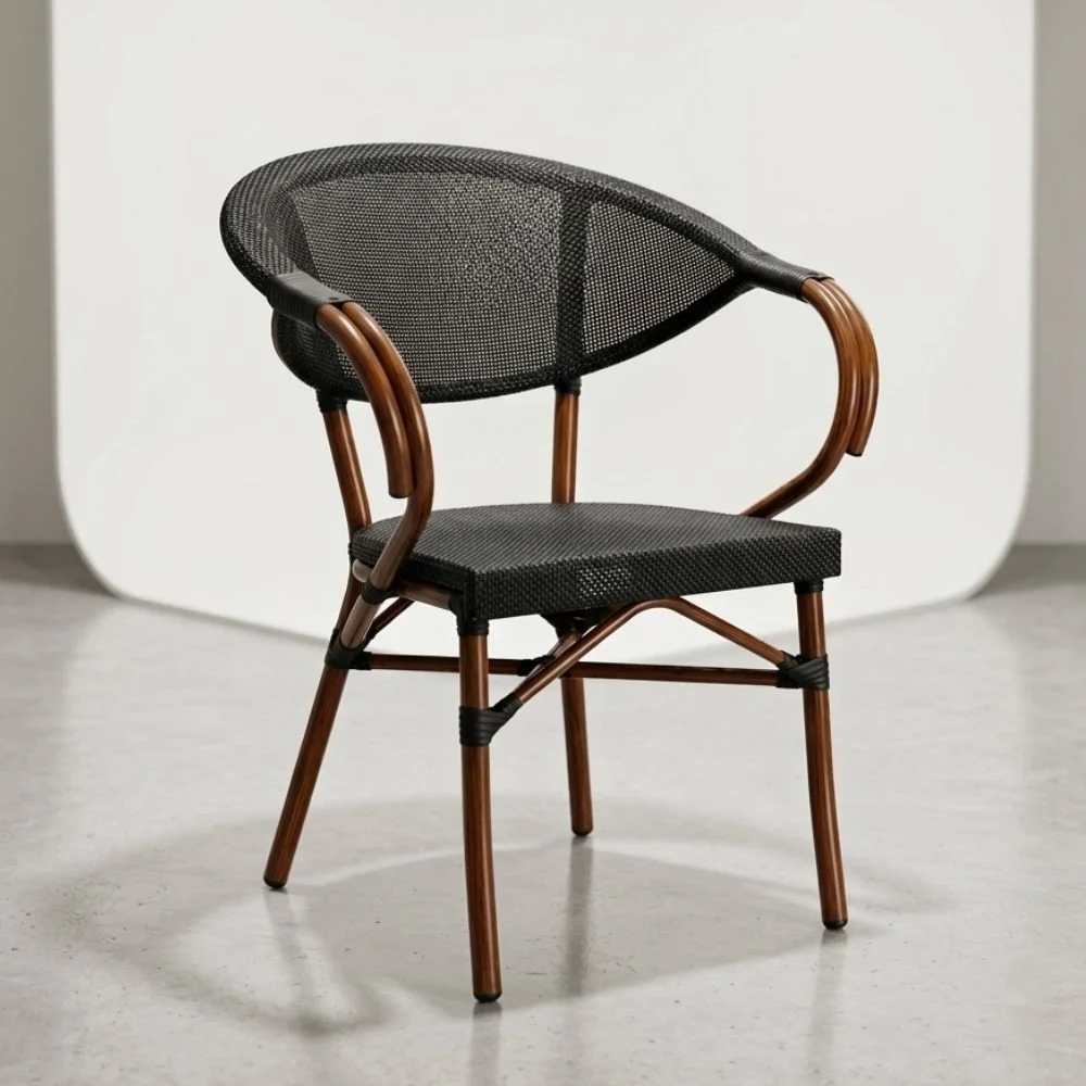 Modern Parisian Bistro Armchair – Black & Walnut