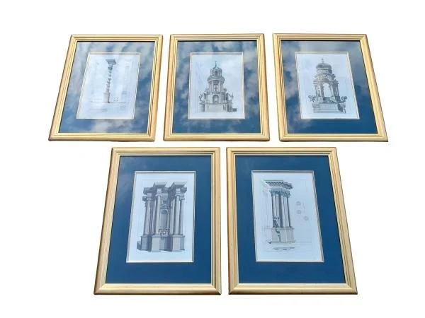 A 20th Set Of Five Architectural Framed Lithographs