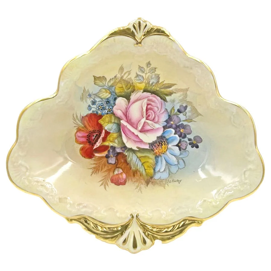 Aynsley Cabbage Rose J A Bailey Fluted Bowl