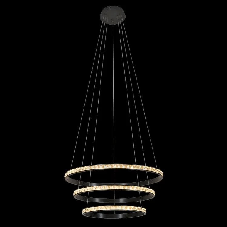 Black LED Pendant Light Crystal Rings