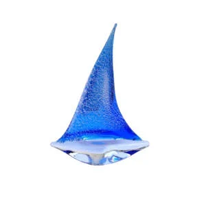 Blue Glass Sailing Boat with Textured Sail