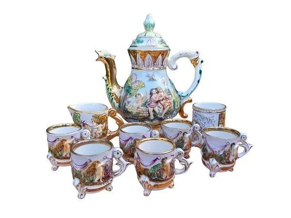 A Capodimonte Tea / Coffee Set Comprising: 6 Cups, A Cream / Milk Jug, Sugar Bowl And Coffee / Te...