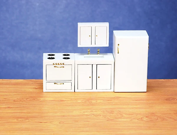 Dollhouse Miniature 4 Piece Kitchen Set- White