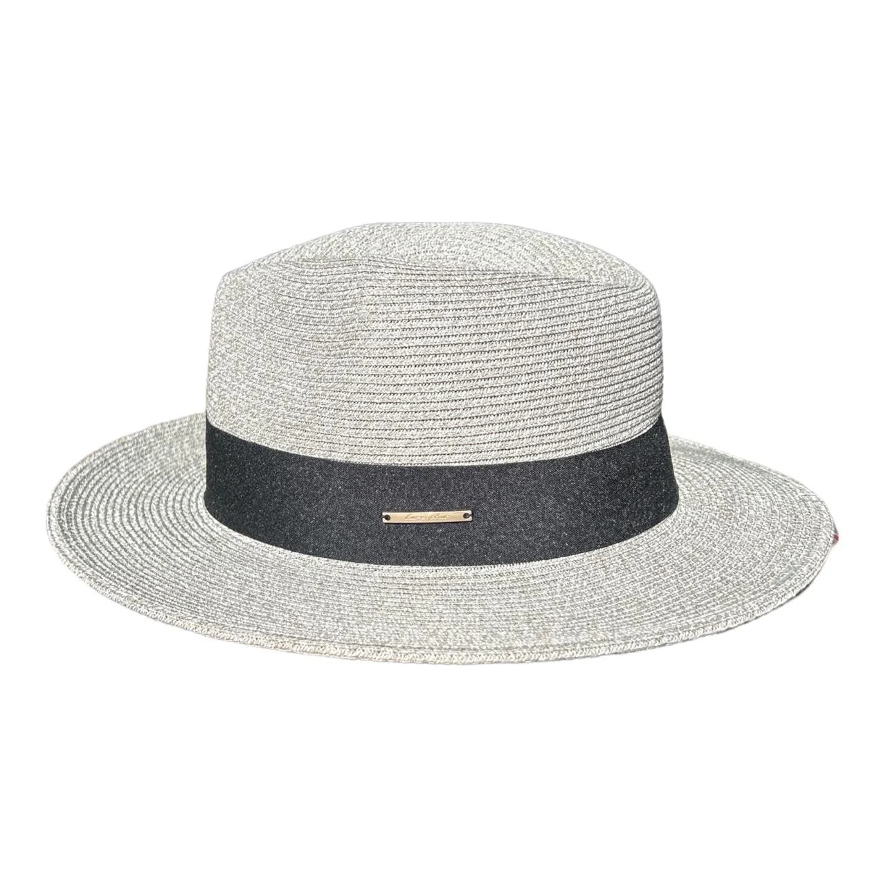 Hat - Light Grey, Black Band And Metal Plate