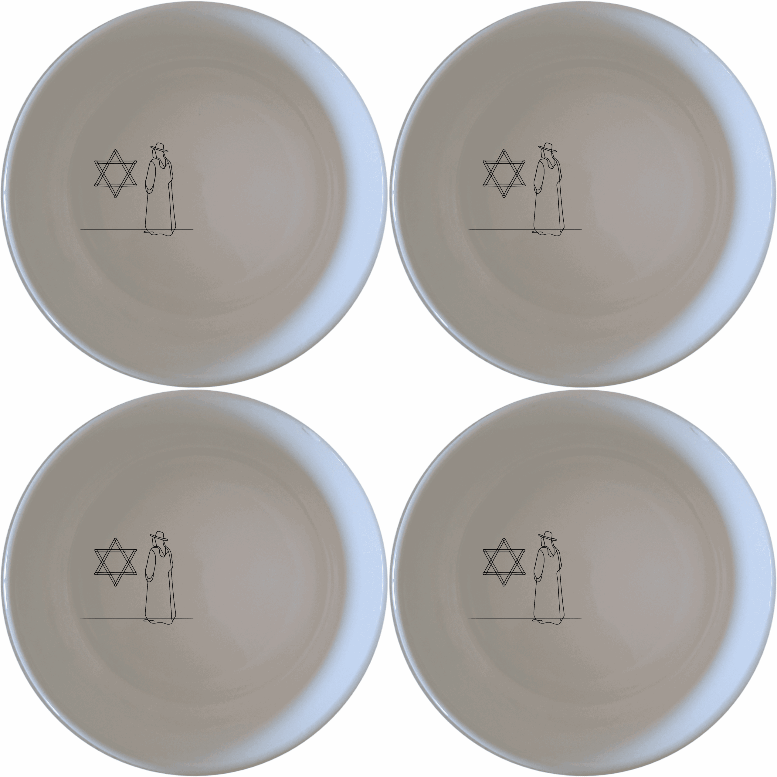 Jewish Imagery Flat Bowl Set of 4 - Range 4