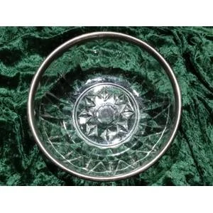 Large heavy Italian glass salad bowl with a metal trim