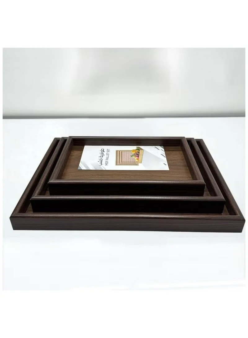MHome Wooden Nesting Serving Tray Set (3pc) – Dark Brown / Light Brown
