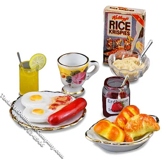 Miniature American Breakfast Set for Dollhouses