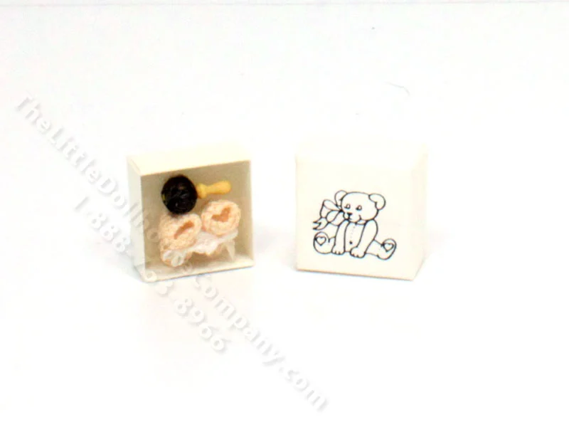 Miniature Baby Shoes and Rattle for Dollhouses