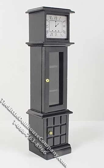 Miniature Black Grandfather Clock with Storage for Dollhouses