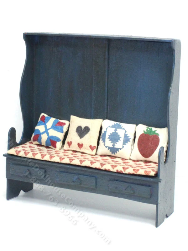 Miniature Blue Settle Bench for Dollhouses