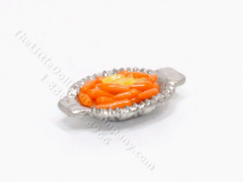 Miniature Carrots in a Pewter Dish for Dollhouses
