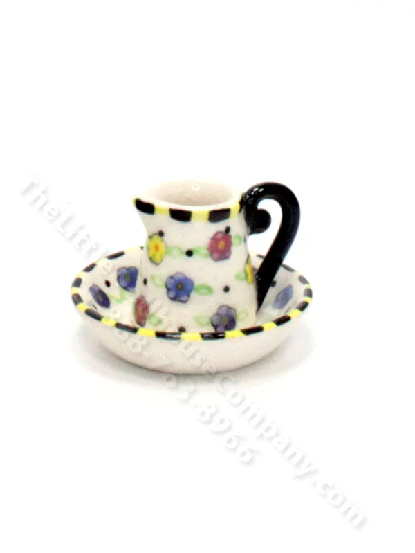 Miniature Ceramic Flower Pitcher and Wash Bowl