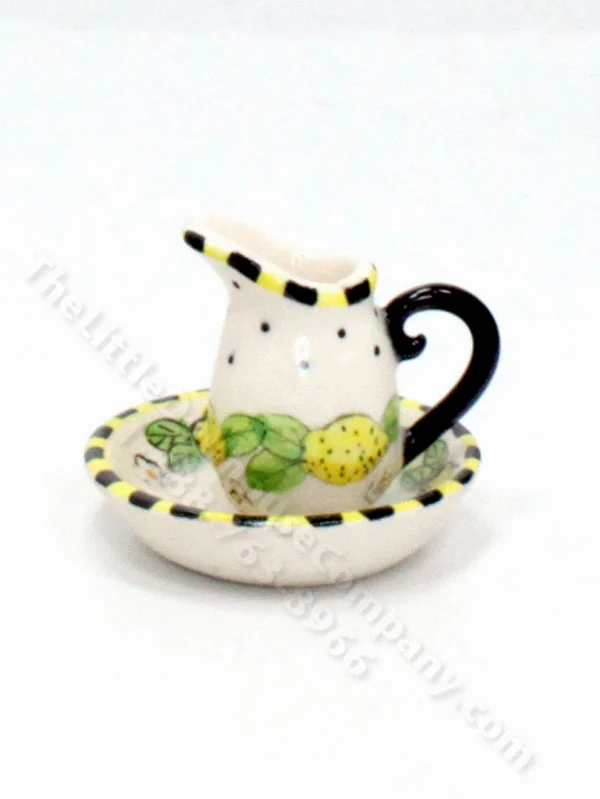 Miniature Ceramic Lemon Pitcher and Wash Bowl