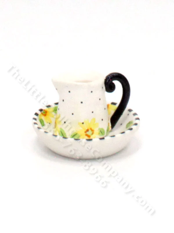 Miniature Ceramic Sunflower Pitcher and Wash Bowl