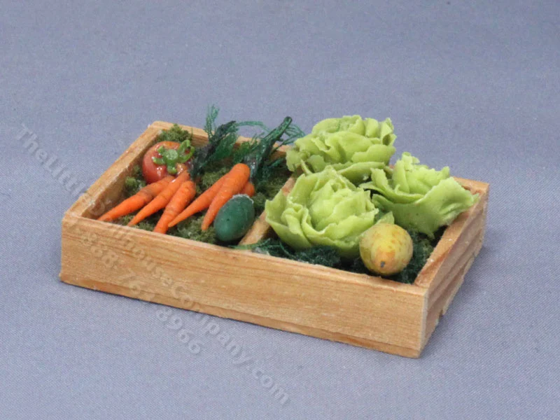 Miniature Crate of Carrots and Lettuce for Dollhouses