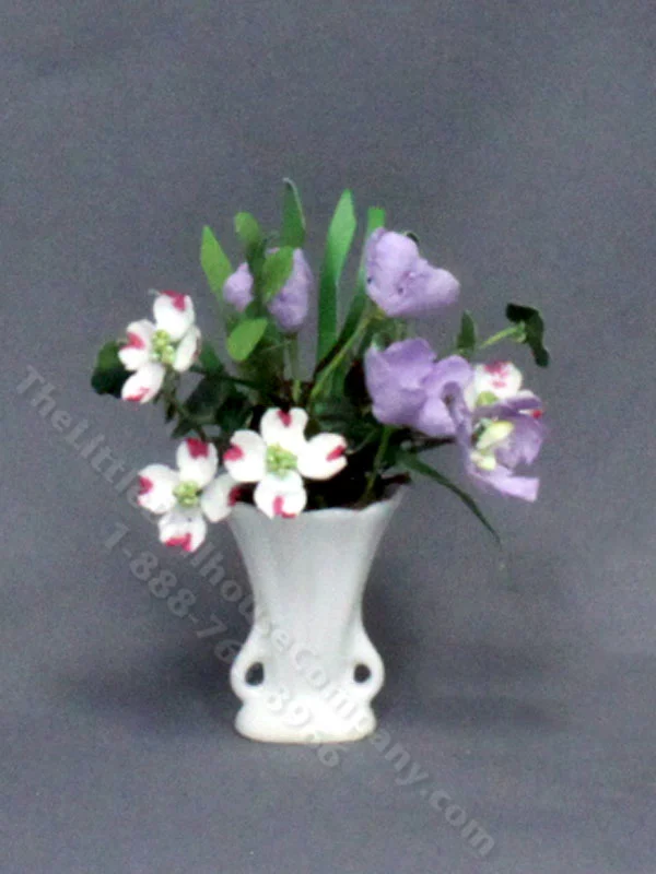 Miniature Floral Arrangement in a White Vase for Dollhouses