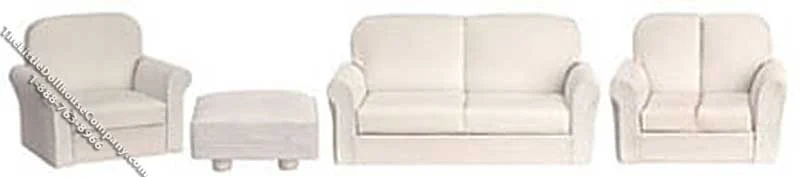 Miniature Four Piece White Living Room Set for Dollhouses