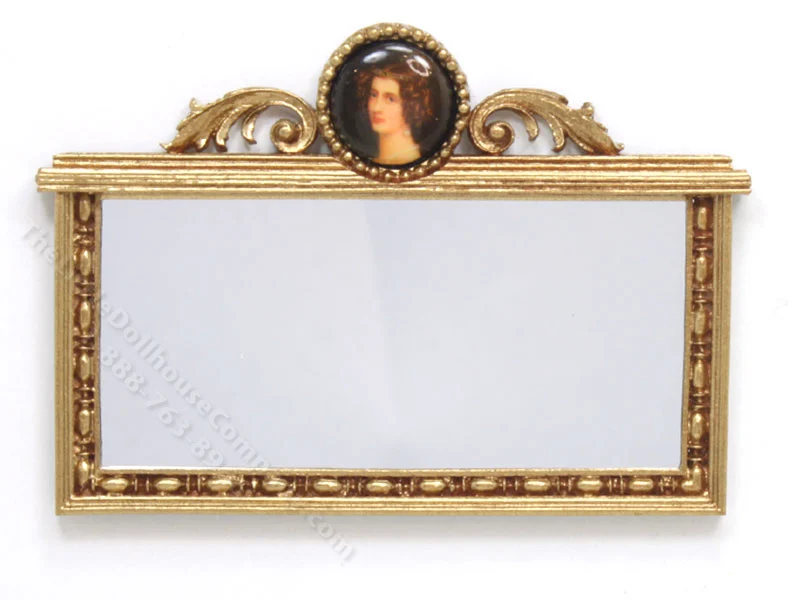 Miniature Gold-Framed Mirror with Lady's Portrait