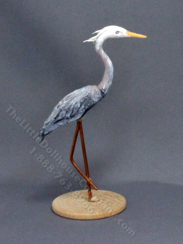 Miniature Great Blue Heron for Dollhouses