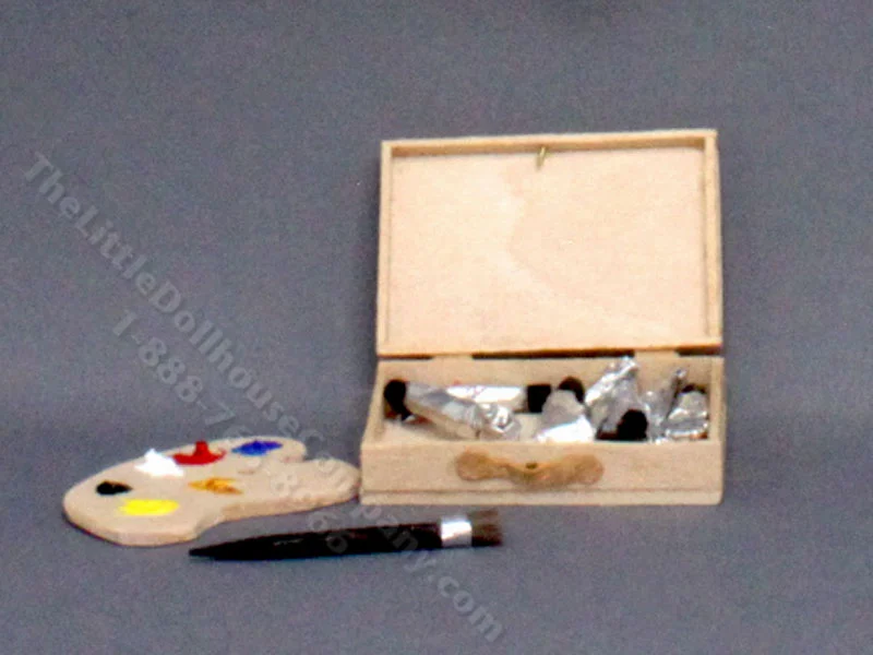 Miniature Handmade Wooden Paint Box for Dollhouses