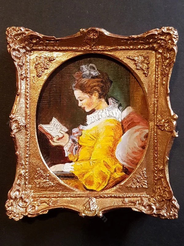 Miniature Handpainted Frogonard 'A Young Girl Reading'