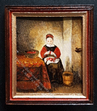 Miniature Handpainted Nicolaes Maes 'Young Girl Peeling Apples'