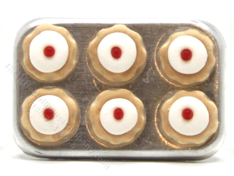 Miniature Iced 'Bakewell' Almond and Cherry Tarts in Metal Pan