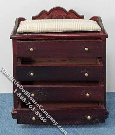 Miniature Mahogany Changing Dresser with Ecru Pad for Dollhouses