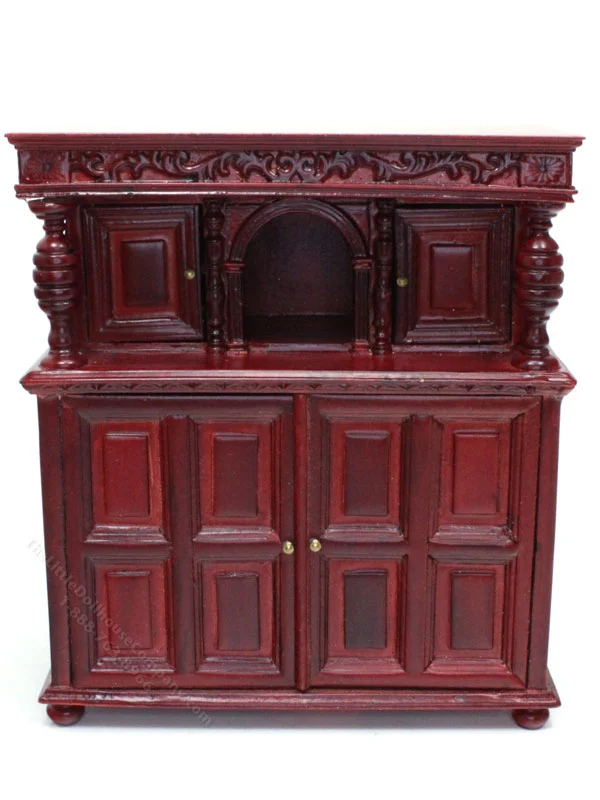 Miniature Mahogany Tudor Revival Court Cabinet