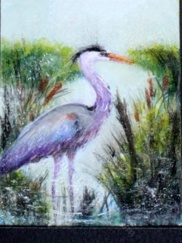 Miniature "Marsh Heron I" Replica Painting by Larry Morganti