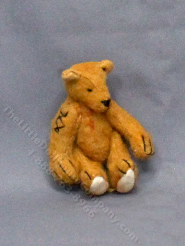 Miniature Mended Stuffed Blonde Bear by Betty Miniaturen