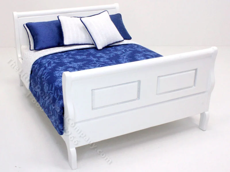 Miniature Modern White Bed Dressed in Blue Floral