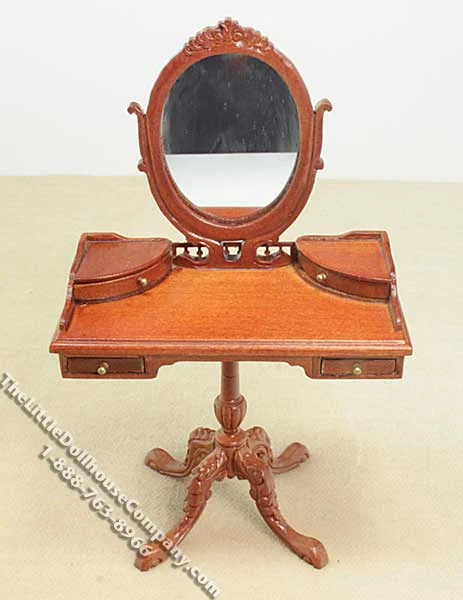 Miniature New Walnut Pedestal Vanity for Dollhouses