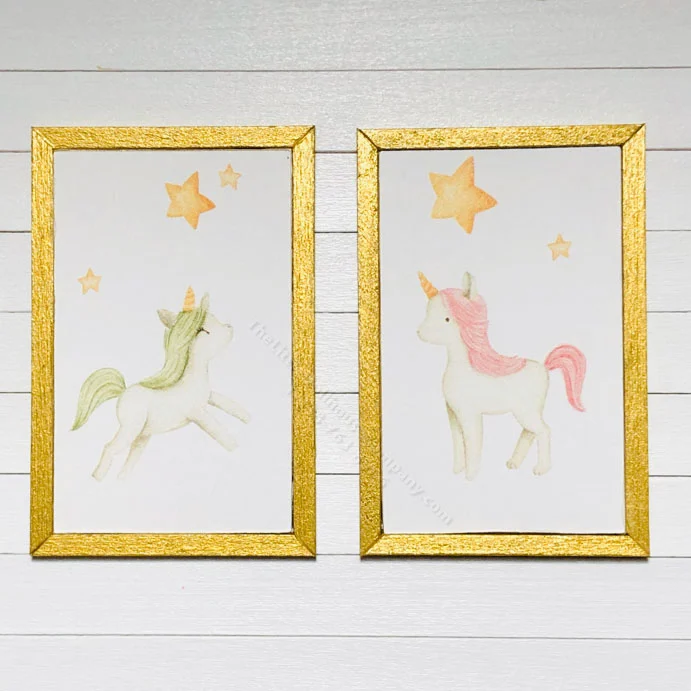 Miniature Pair Rectangular Framed Unicorn Board Prints
