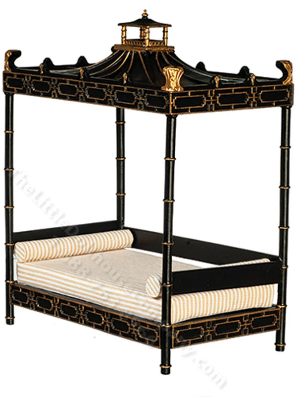 Miniature Qing Dynasty Style Black Day Bed for Dollhouses