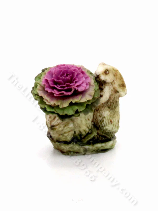 Miniature Rabbit with Lettuce and Purple Cabbage Figurine