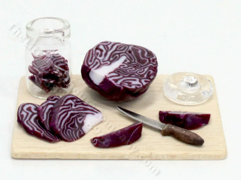Miniature Red Cabbage Pickling Board for Dollhouses