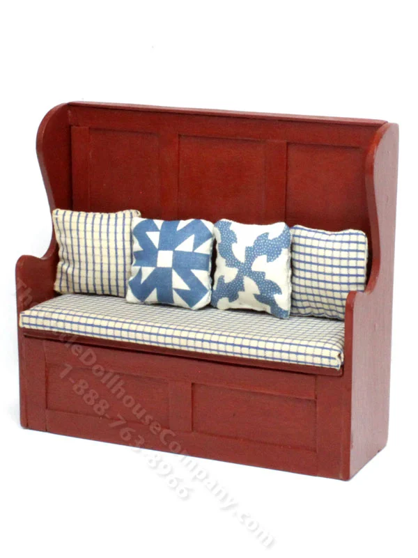 Miniature Red Settle Bench for Dollhouses