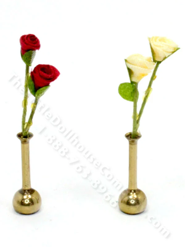 Miniature Roses in a Bud Vase for Dollhouses