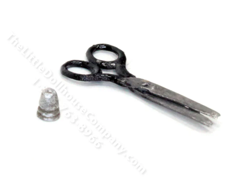 Miniature Sewing Scissors and Thimble for Dollhouses