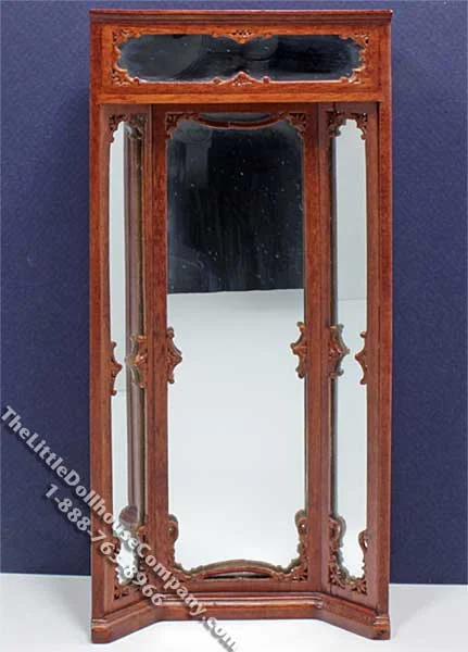 Miniature Three-Way Mirror Walnut Unit for Dollhouses