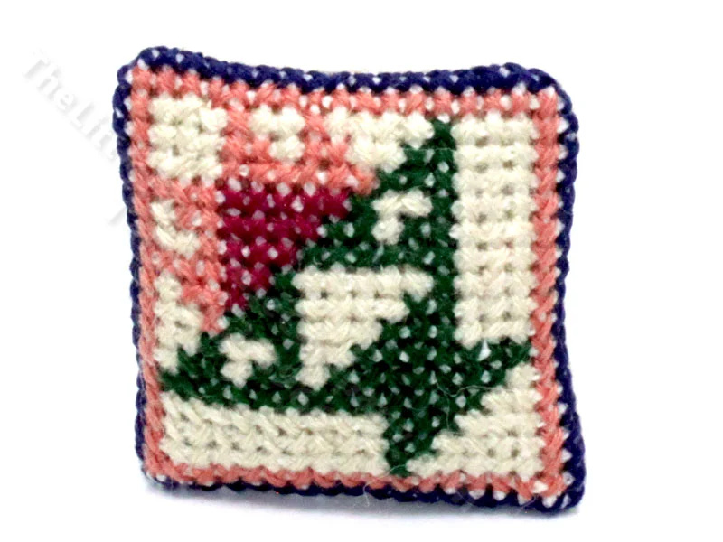Miniature Vintage Handmade Cross Stitch Pillow for Dollhouses