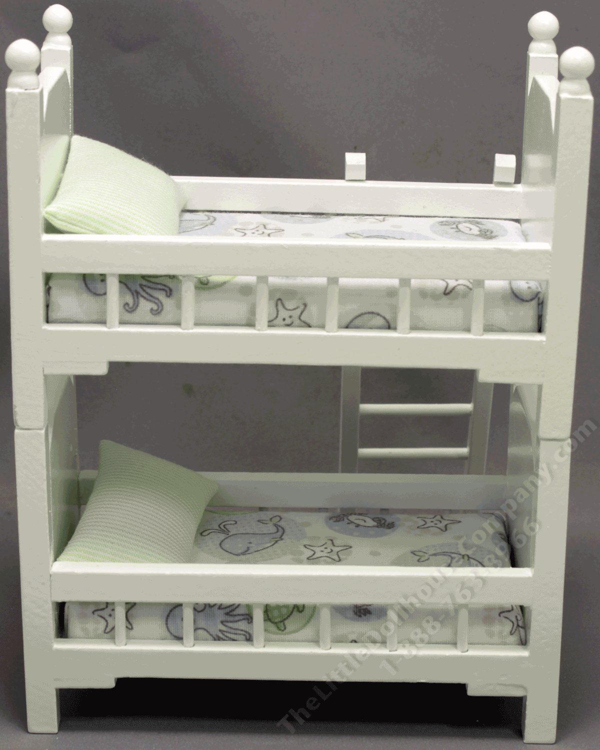 Miniature White Kid's Bunk Bed with Sea Creature Bedding