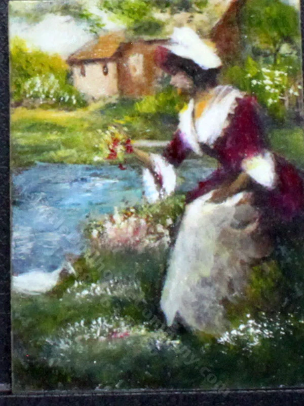 Miniature Woman by the Stream Painting by Larry Morganti
