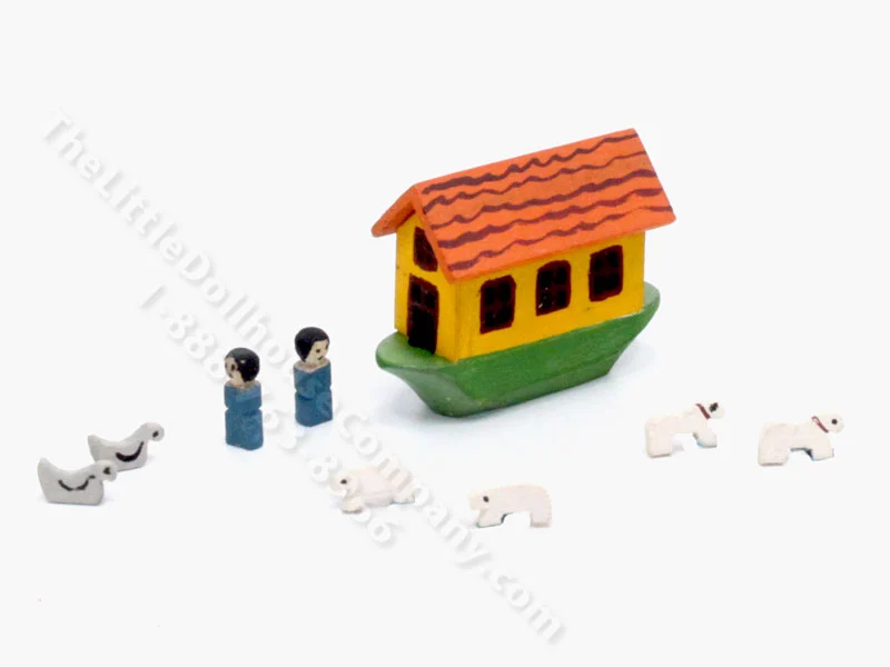 Miniature Wooden Noah's Ark Toy for Dollhouses