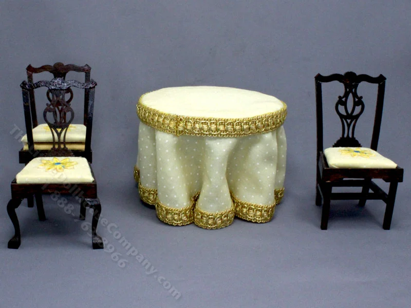 Miniature Yellow Polka-dot Table and Chairs for Dollhouses