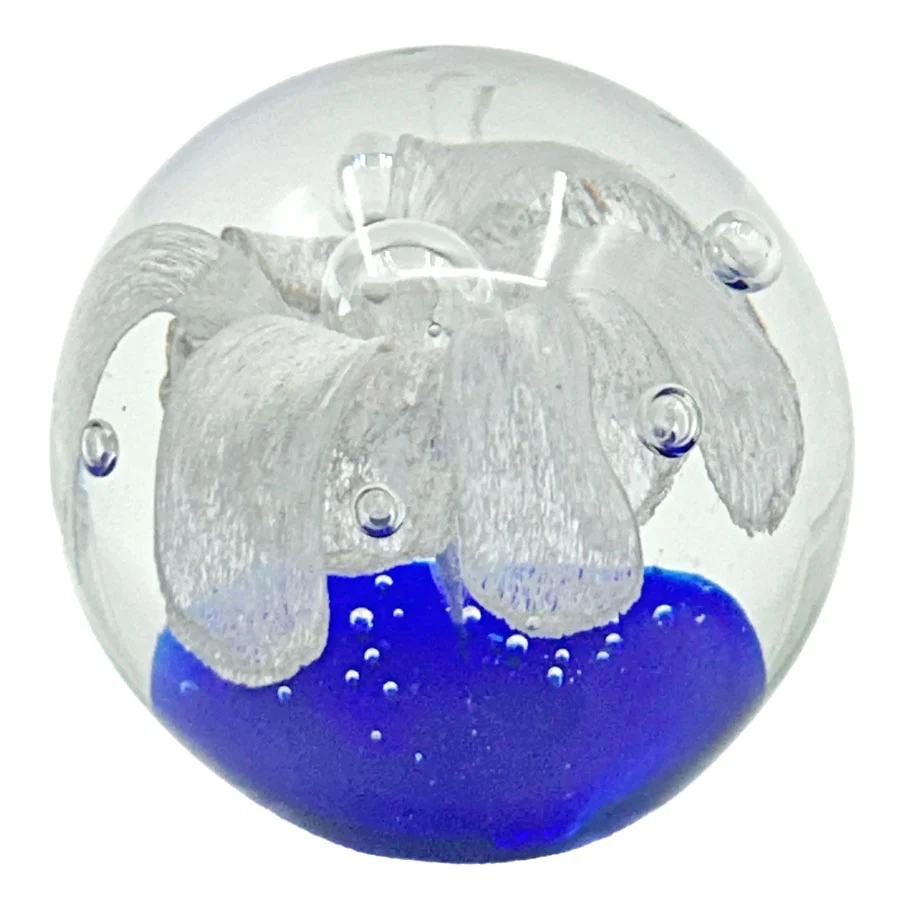 Murano Large White Flower Art Glass Paperweight 20th