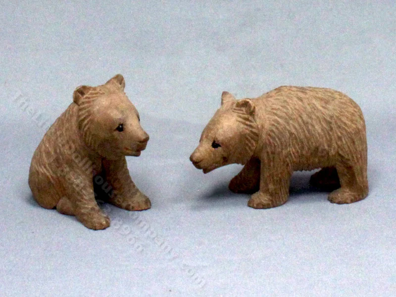 Pair of Miniature Carved Wooden Bear Cubs for Dollhouses